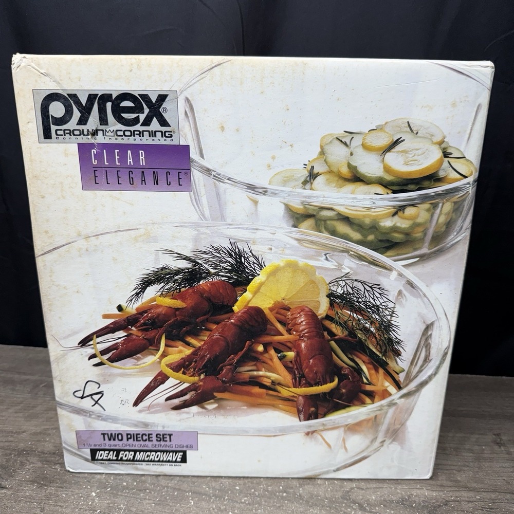 Vintage Pyrex Crown Corning Clear Elegance 6108641 2pc Oval Serving Set Clear